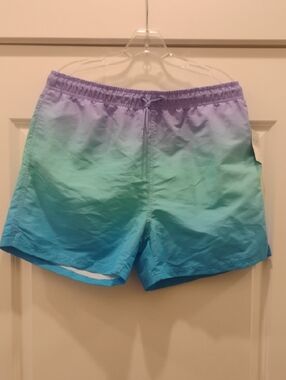 Blue Aquamarine Violet Men's Swim Trunks NWT